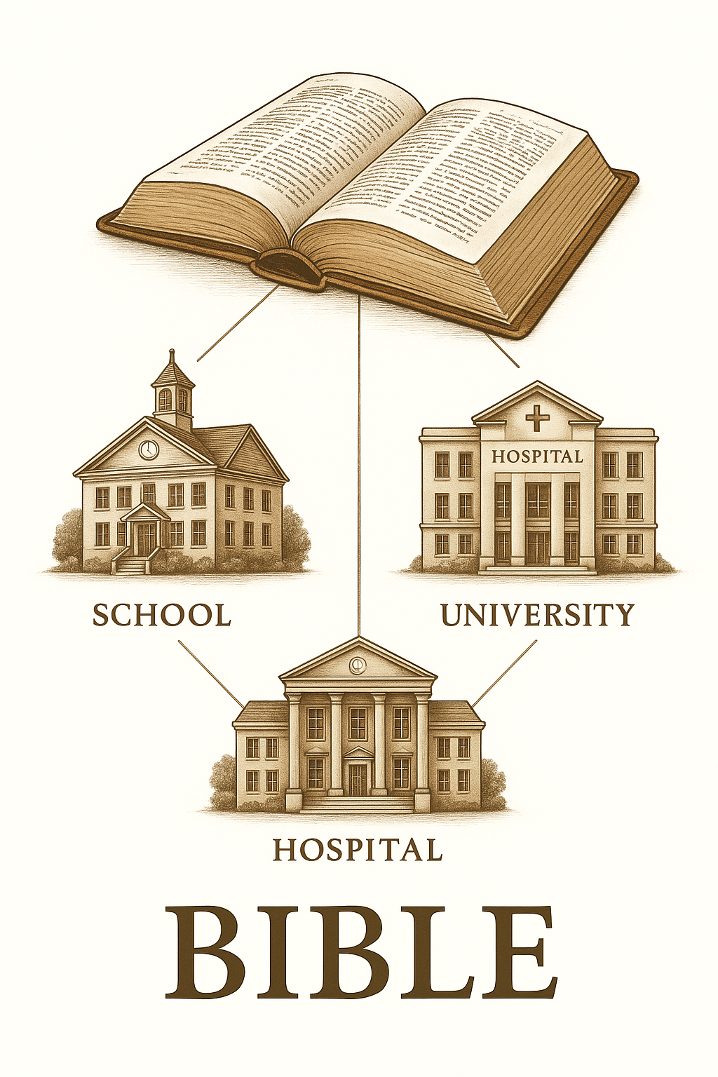 bible-1 Illustration showing the Bible's impact on UK culture, education, healthcare, and universities